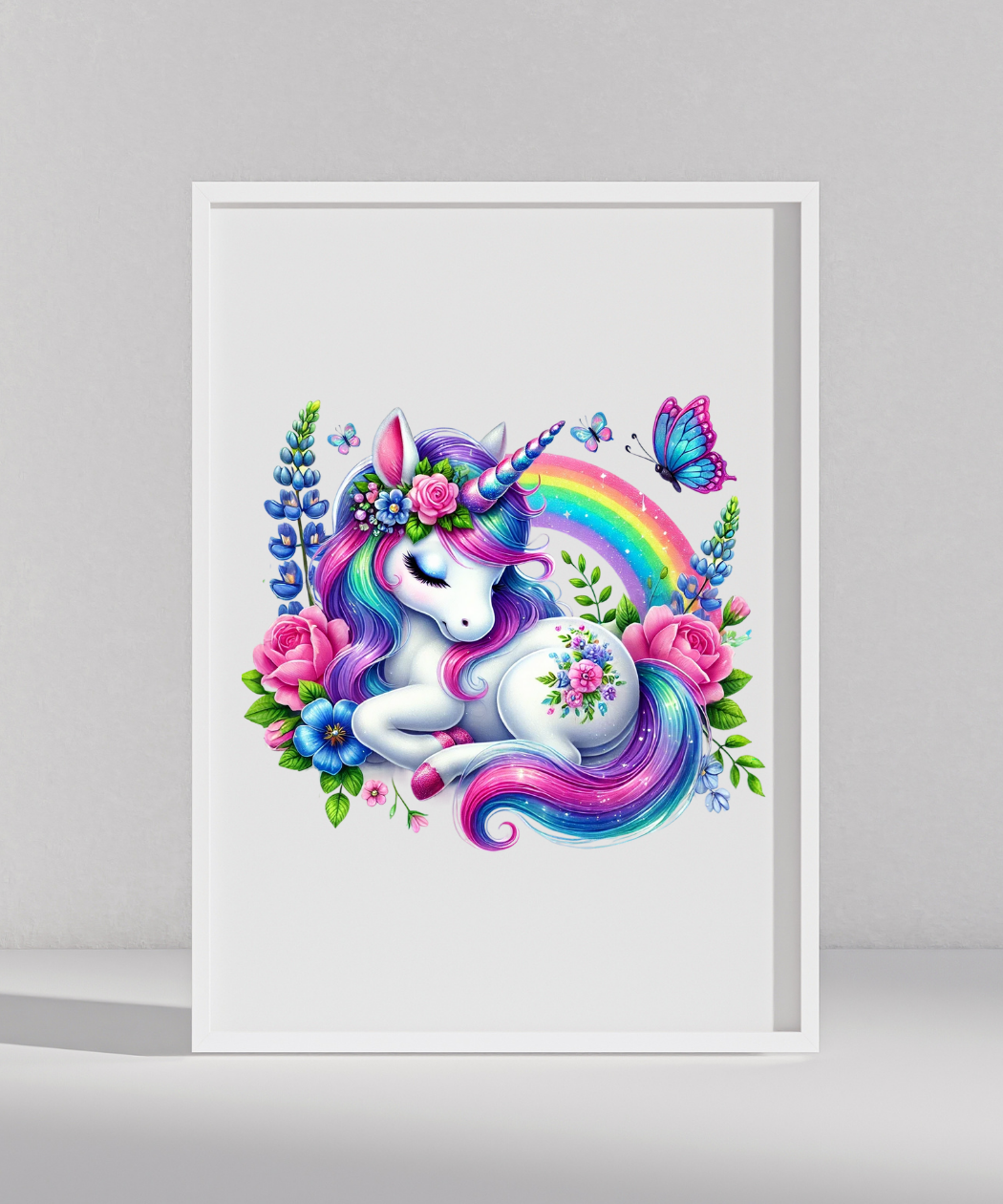 Baby Unicorn Sleeping PNG, Rainbow Unicorn Baby Graphic, Baby Unicorn with Butterflies Clipart, Cute Unicorn Clipart, Flowers Unicorn Clipart, Baby Unicorn Sleeping Graphic, Digital Download - Image 8