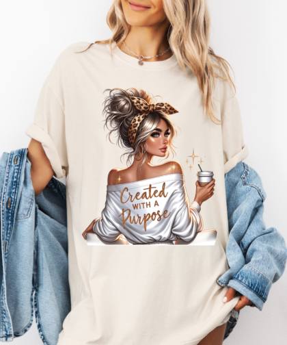 Created with a Purpose PNG, Fashion Woman Graphic, Starbucks Coffee Girl Clipart, Love Yourself Clipart, Boss Lady Clipart, Created with a Purpose Graphic, Digital Download