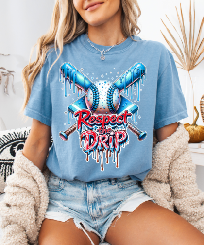 Respect the Drip PNG, Baseball Art with Blue Ice Cream Splatter Graphic, Baseball Softball Bat Clipart, Baseball Softball Ball Clipart, Respect the Drip Graphic, Digital Download