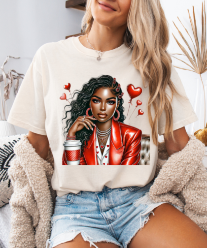 Valentines Day Black Girl PNG, Romantic Girl Graphic, Girl in Love Clipart, Girl with Heart Balloons Clipart, Fashion Black Girl Clipart, Valentines Day Black Girl Graphic, Digital Download